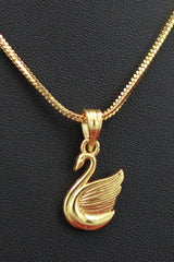 Gold-Tone Swan Pendant Textured Chain Necklace for Women - 9.5 inch