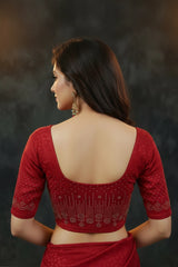 Red Readymade Designer Stretchable Blouse with Stonework Floral & Geometric Pattern