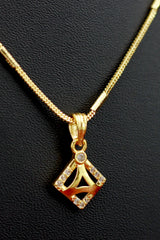 Gold-Tone Textured Chain Necklace Set with Triangle Pendant for Women - Fashion Jewellery
