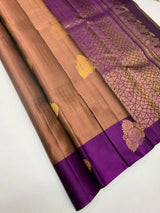 Mauve & Brown Soft Silk Saree with Contrast Border and Buti Weave