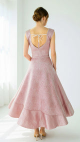 Light Pink Jacquard Silk Lehenga with Sleeveless Matching Blouse and Zari Woven Pattern