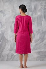 Pink Two-Tone Printed Straight Kurti with Round Neck, 3/4 Sleeves and Front Button Detail