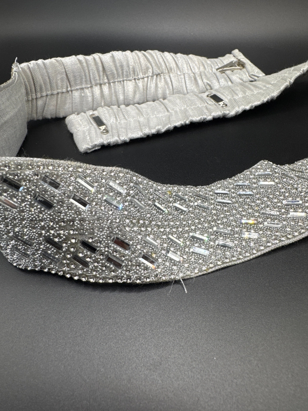 Silver-Tone Crystal Embellished Elastic Hip Belt with Multi-Hook Closures Jewelry JCS Fashions