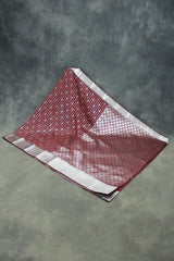 Bridal Vaira Oosi Soft Silk Saree with Silver Zari Border and Blouse, Brown Semi Silk Wedding Saree