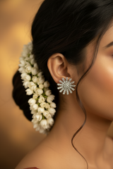 Silver Sunburst Silver-Tone Crystal Stud Earrings —