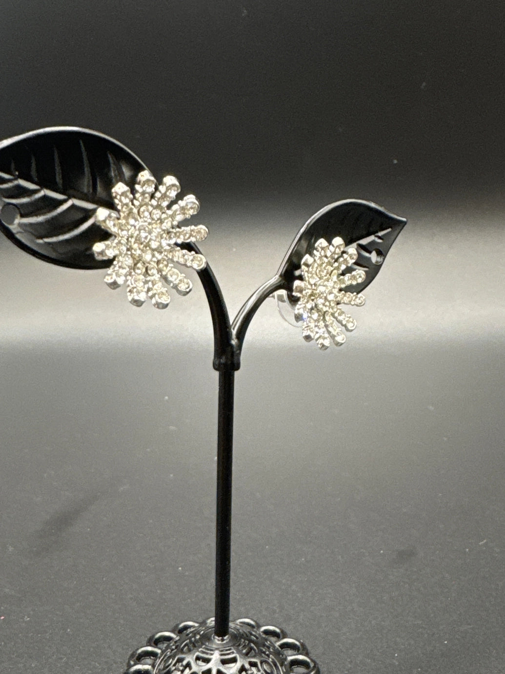 Sunburst Silver-Tone Crystal Stud Earrings — Flower Studs (0.5 inch)