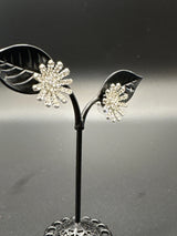 Sunburst Silver-Tone Crystal Stud Earrings — Flower Studs (0.5 inch) Jewelry JCS Fashions