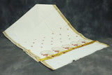 Pure Kerala Cotton White Saree with Gold Zari Peacock Embroidery