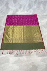 Rani Pink Korvai Soft Silk Border Saree with Gold Zari Buttas and Traditional Floral Border