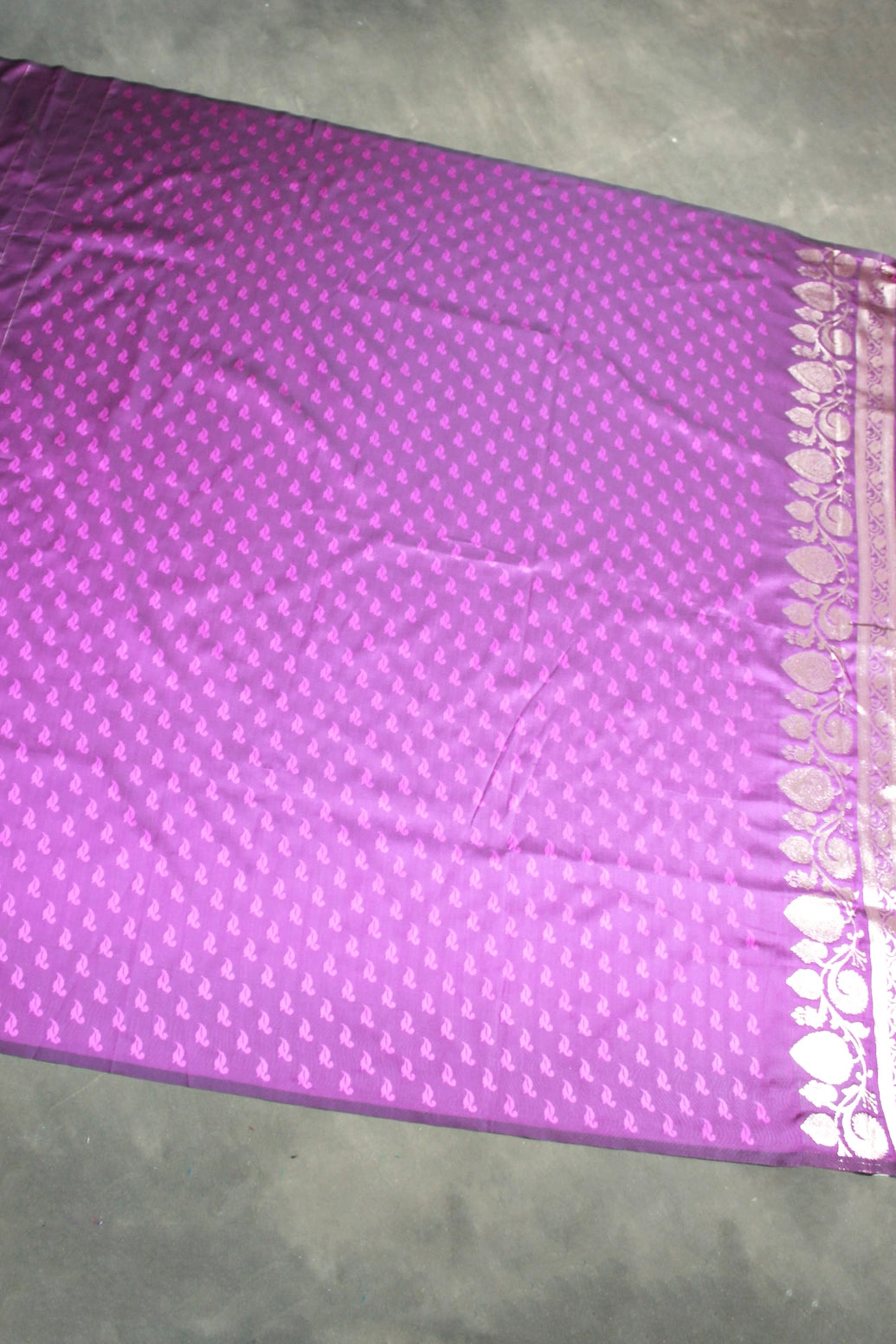 Purple Banarasi Soft Silk Saree with Zari Floral & Mango Motifs and Detailed Border Tassels