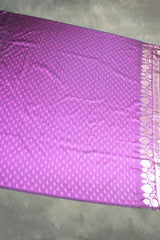 Purple Banarasi Soft Silk Saree with Zari Floral & Mango Motifs and Detailed Border Tassels