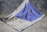 Blue Banarasi Handloom Satin Saree with Woven Embroidered Floral Print and Blouse