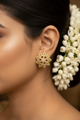 Antique Gold Floral Stud Earrings - Gold-Tone Flower Cluster Studs