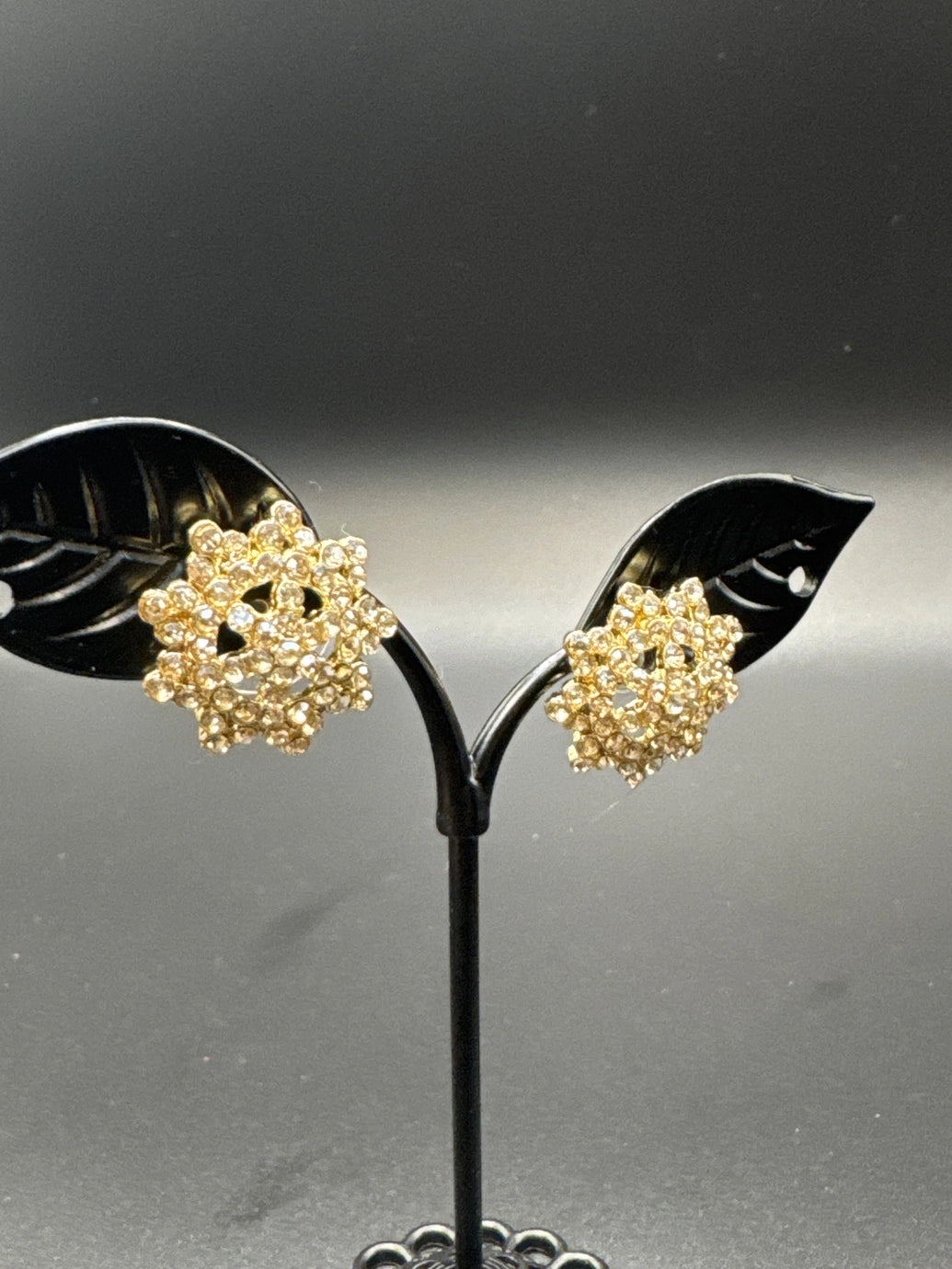 Antique Gold Floral Stud Earrings - Gold-Tone Flower Cluster Studs