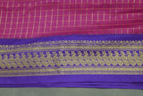 Dark Pink Kalyani Cotton Saree with Zari Checked and Peacock Border and Blouse