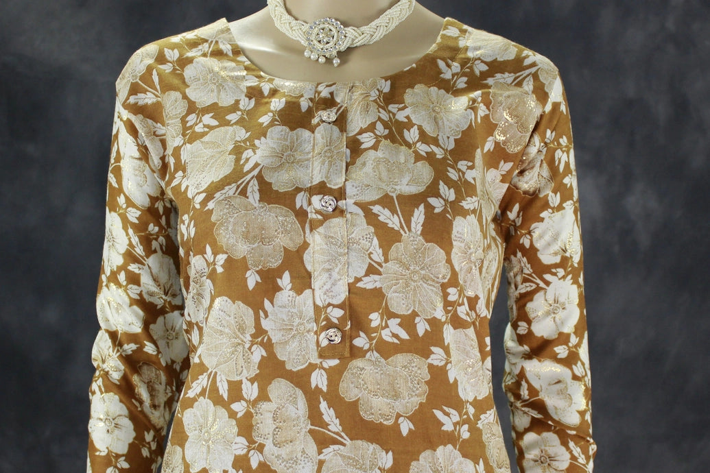 Golden Brown Cotton Kurta Set with Pant