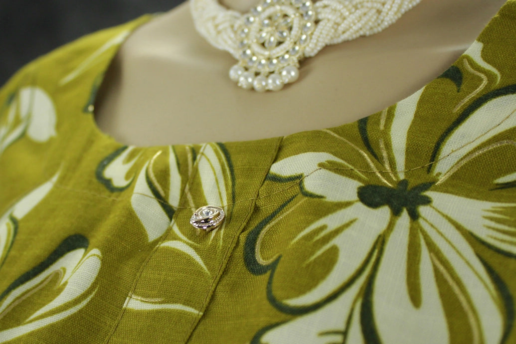 Olive Green Cotton Kurta Set with Floral Print