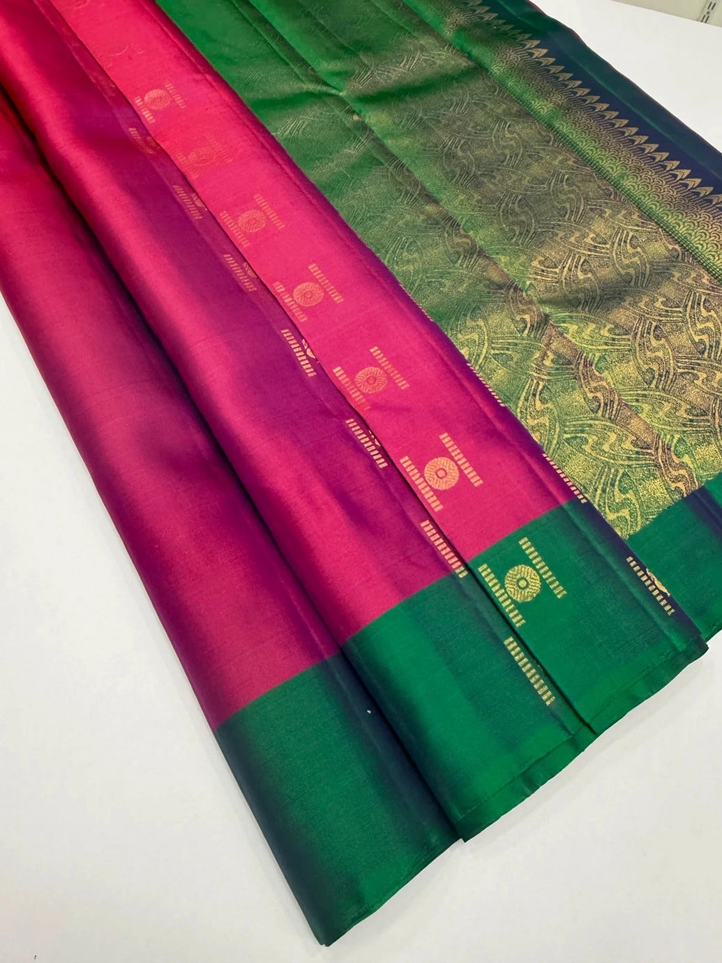 Rose Pink & Olive Soft Silk Saree with Contrast Border and Pallu for Women