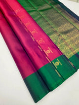 Rose Pink & Olive Soft Silk Saree with Contrast Border and Pallu for Women