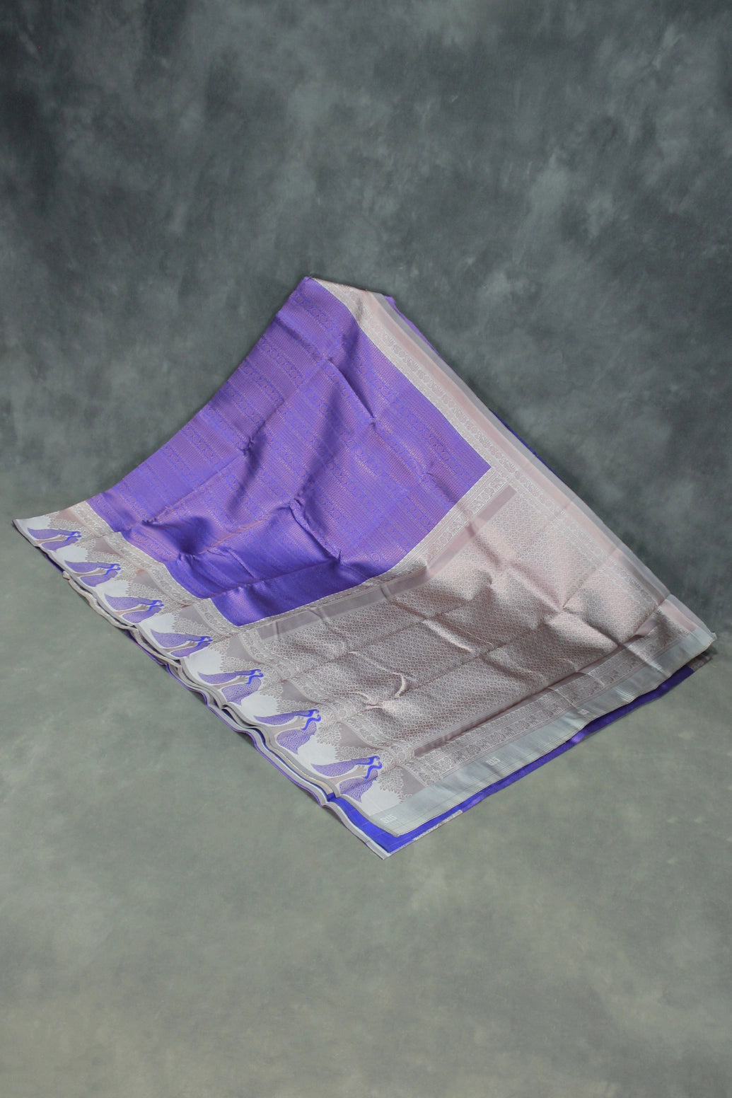 Blue & Cream Kubera Pattu Silk Saree with Peacock Border, Comes with Blouse
