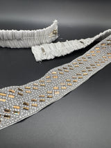 Silver-Tone Crystal Embellished Elastic Hip Belt for Sarees and Lehengas - White Ethnic Waistband Jewelry JCS Fashions