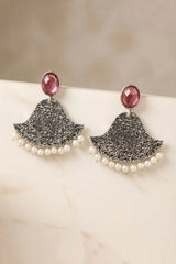 Purple Stone Textured Teardrop Jhumka Style Silver-Toned Fashion Earrings for Festive Party Wear