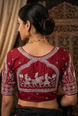 Maroon Designer Padded Blouse with Embroidery Silk Finish, Elbow Sleeve, Fully Stitched for Women