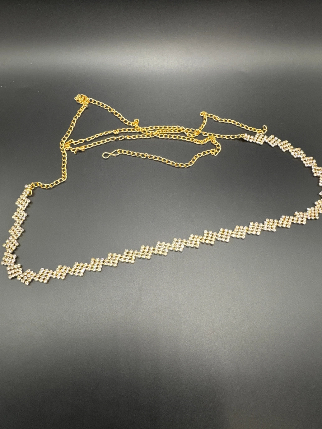 Gold-Tone Crystal Zigzag Hip Chain Waist Belt — Adjustable Geometric Fashion Jewellery for Sarees & Lehengas Jewelry JCS Fashions