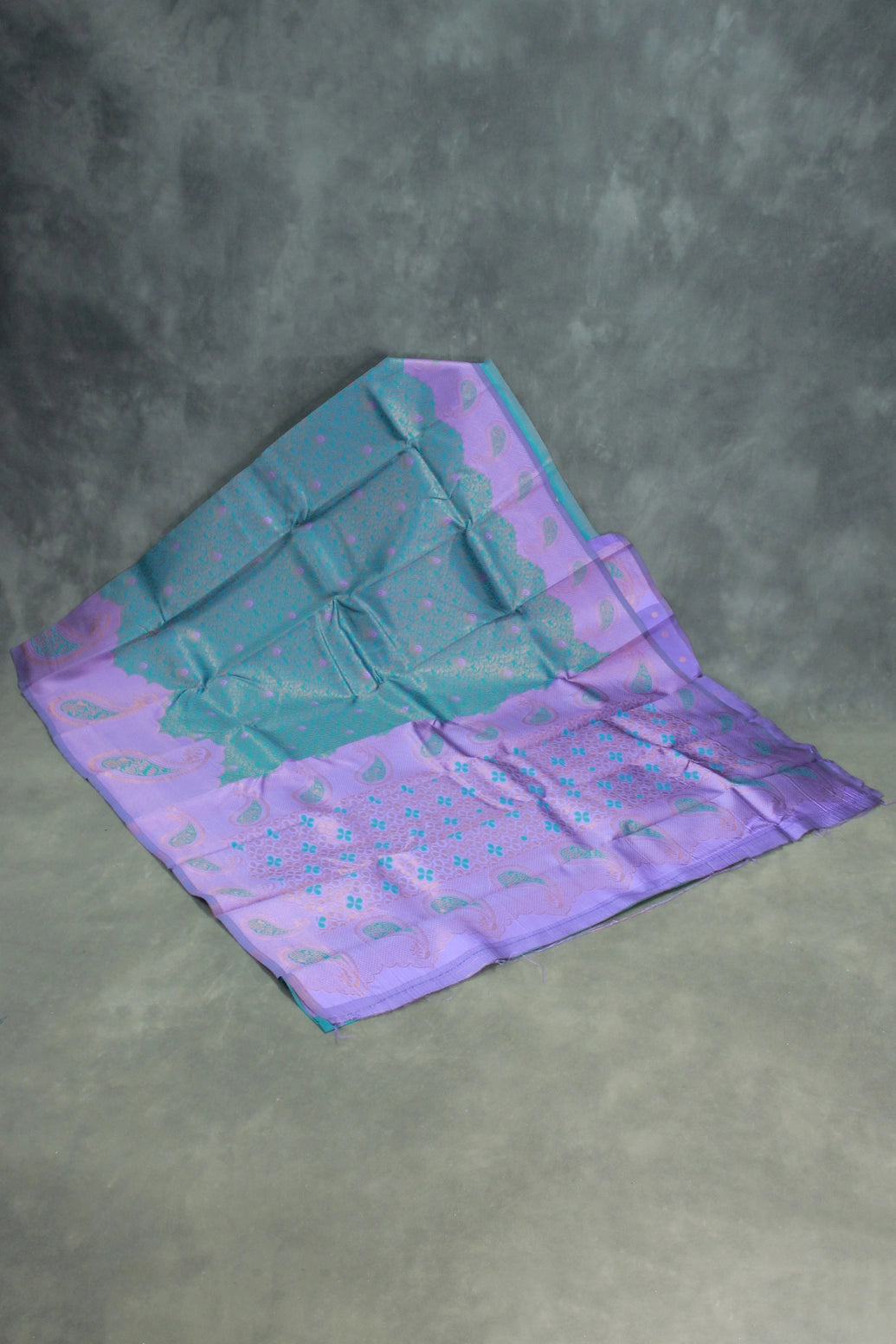 Teal Kubera Pattu Saree with Mango Design Border & Blouse, Semi Silk Traditional Wear