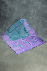 Teal Kubera Pattu Saree with Mango Design Border & Blouse, Semi Silk Traditional Wear