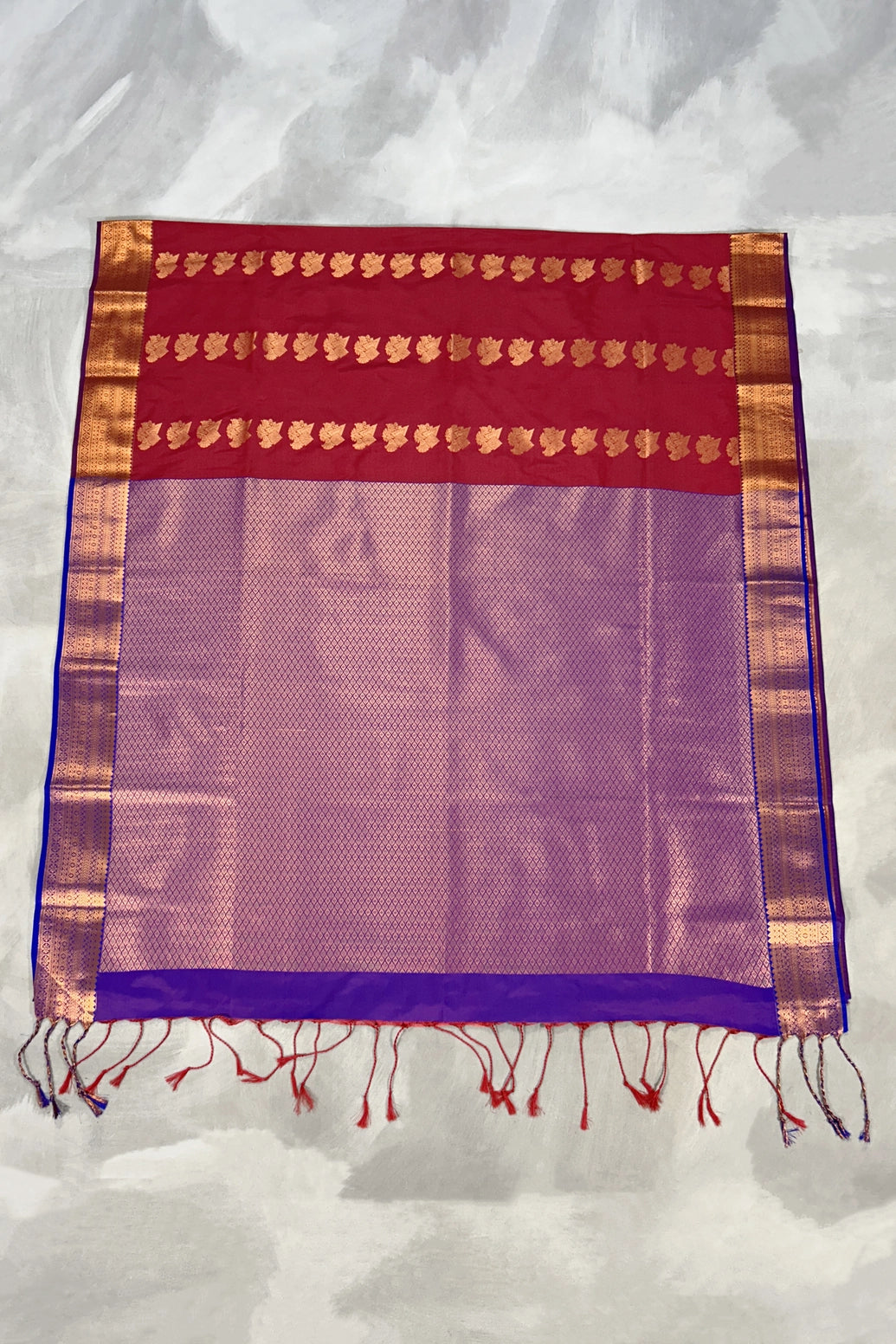 Maroon Korvai Soft Silk Border Saree with Delicate Gold Zari Buttas and Floral Traditional Zari Border