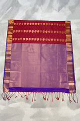 Maroon Korvai Soft Silk Border Saree with Delicate Gold Zari Buttas and Floral Traditional Zari Border