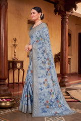 Navy Blue Chiffon Fancy Tie-Dye Saree with Star Motifs and Shimmer Striped Border with Blouse