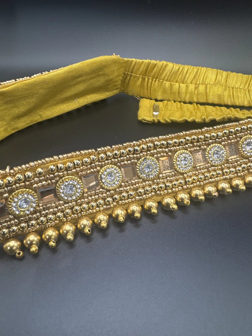 Gold-Tone Embellished Hip Belt with Mirror-Style Accents and Beaded Detailing Jewelry JCS Fashions