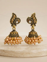 Peach Jhumka Style Antique Look Beaded Earrings for Women, Traditional Floral Leaf Motif