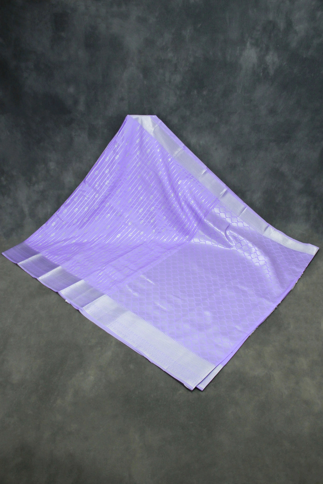 Lavender Bridal Vaira Oosi Soft Silk Saree with Silver Zari Border and Blouse