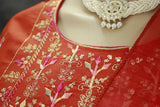 Roman Silk 3-Piece Salwar Kameez Set with Organza Digital Dupatta - Orange, Zari & Sequin Embroidered Neck