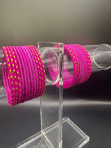 Kids Rani Pink Metal Bangles (24 Pieces) with Gold-Tone Stud Detail for Daily Wear & Festive Outfits