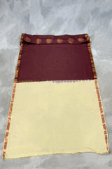 Maroon Korvai Soft Silk Border Saree with Delicate Gold Zari Buttas and Traditional Floral Border