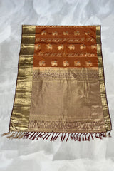 Pure Silk Saree with Heavy Pallu and Border, Silk Mark, Maroon & Gold Woven Design