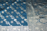 Blue Banarasi Soft Silk Saree with Zari Floral Motifs Border and Opulent Pallu Tassels