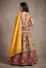 Multicolor & Yellow Designer Navratri Chaniya Choli with Camel Block Print and Matching Dupatta