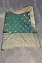 Dark Green Soft Silk Marathi Tadka Zari Floral Saree with Rich Pallu and Matching Blouse