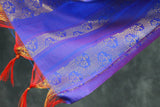 Violet Ponnadai Poly Silk Jacquard Temple Shawl with Zari Pattern and Tassels for Pooja Weddings Functions