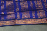 Navy Blue Kalyani Cotton Saree with Putta Design and Zari Border with Blouse