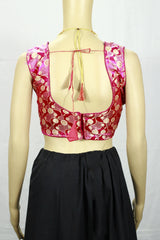 Pink Readymade Designer Padded Blouse with Zari Circular Motifs, Sleeveless, Back Knot, Fully Stitched