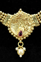 Gold-Tone Peacock Pendant Long & Short Necklace Set with Matching Earrings for Traditional Indian Wear