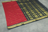 Kalyani Dark Red Cotton Saree with Black Golden Zari Border and Putta Motifs - Blouse Included Saree JCS Fashions
