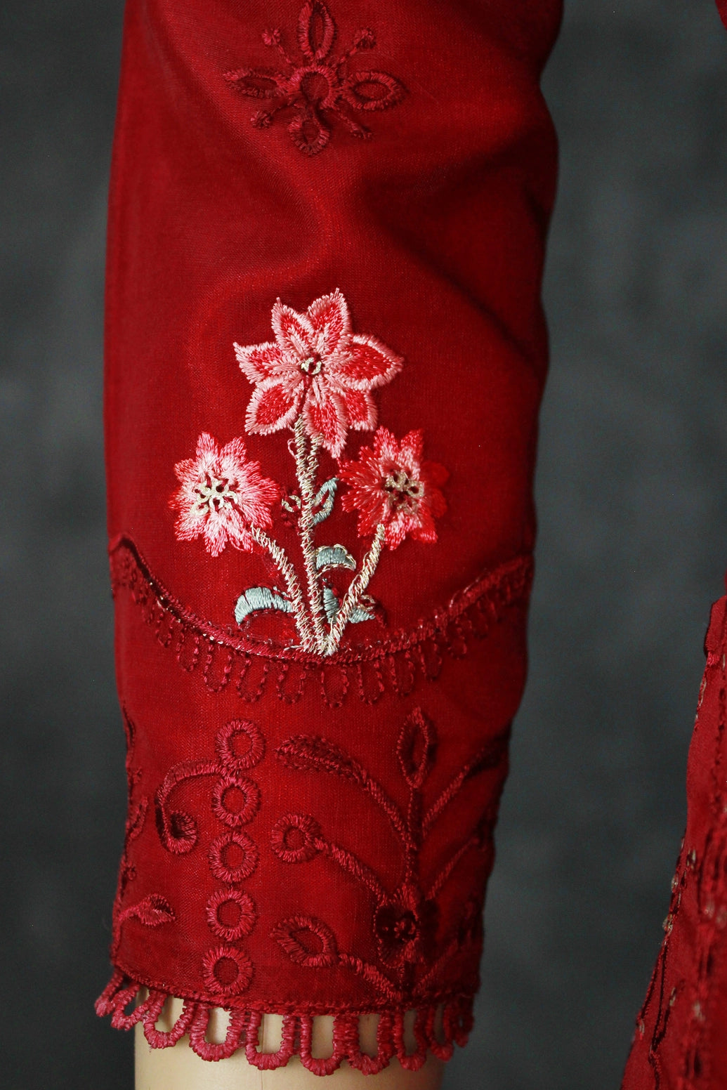 Maroon Organza 3-Piece Salwar Set with Khatli Work Kurti, Roman Silk Bottom and Border Work Dupatta