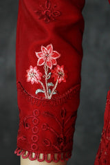 Maroon Organza 3-Piece Salwar Set with Khatli Work Kurti, Roman Silk Bottom and Border Work Dupatta